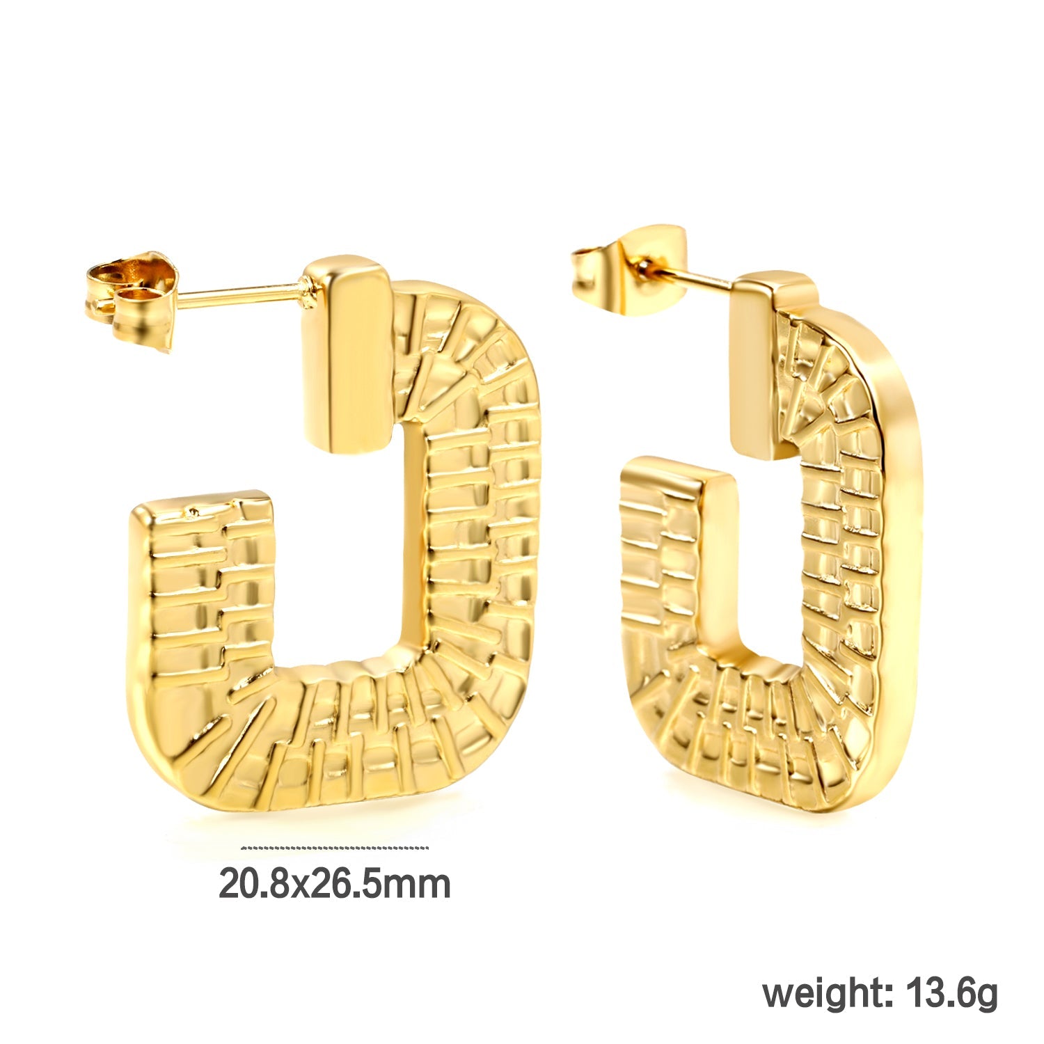 Open square texture earrings 20.8*26.5mm Gold color asonjewelry