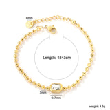 9*7mm rectangular white/pink/champagne zirconia 3mm bead chain 18+3cm+6mm round pendant bracelet gold