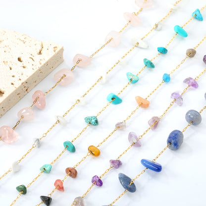 White Turquoise/ Amethyst/ Pink/ Sky Blue/ Turquoise/ Mixed Color Stone Accessories 0.3 Cross Chain*17+3cm+6mm Round Plaque Bracelet Golden asonjewelry