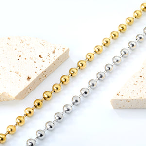 6mm bead chain*18+3cm+6mm round tag bracelet steel color