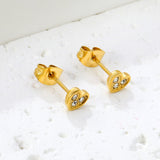 5.8 x 5.3 mm heart-shaped stud earrings with white rhinestones, steel/gold color