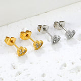 5.8 x 5.3 mm heart-shaped stud earrings with white rhinestones, steel/gold color