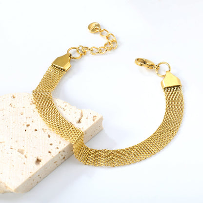 Width 6mm/8mm*Thickness 1mm Flat Mesh Bracelet 18+3cm+6mm Round Tail Plate Gold/ Steel asonjewelry