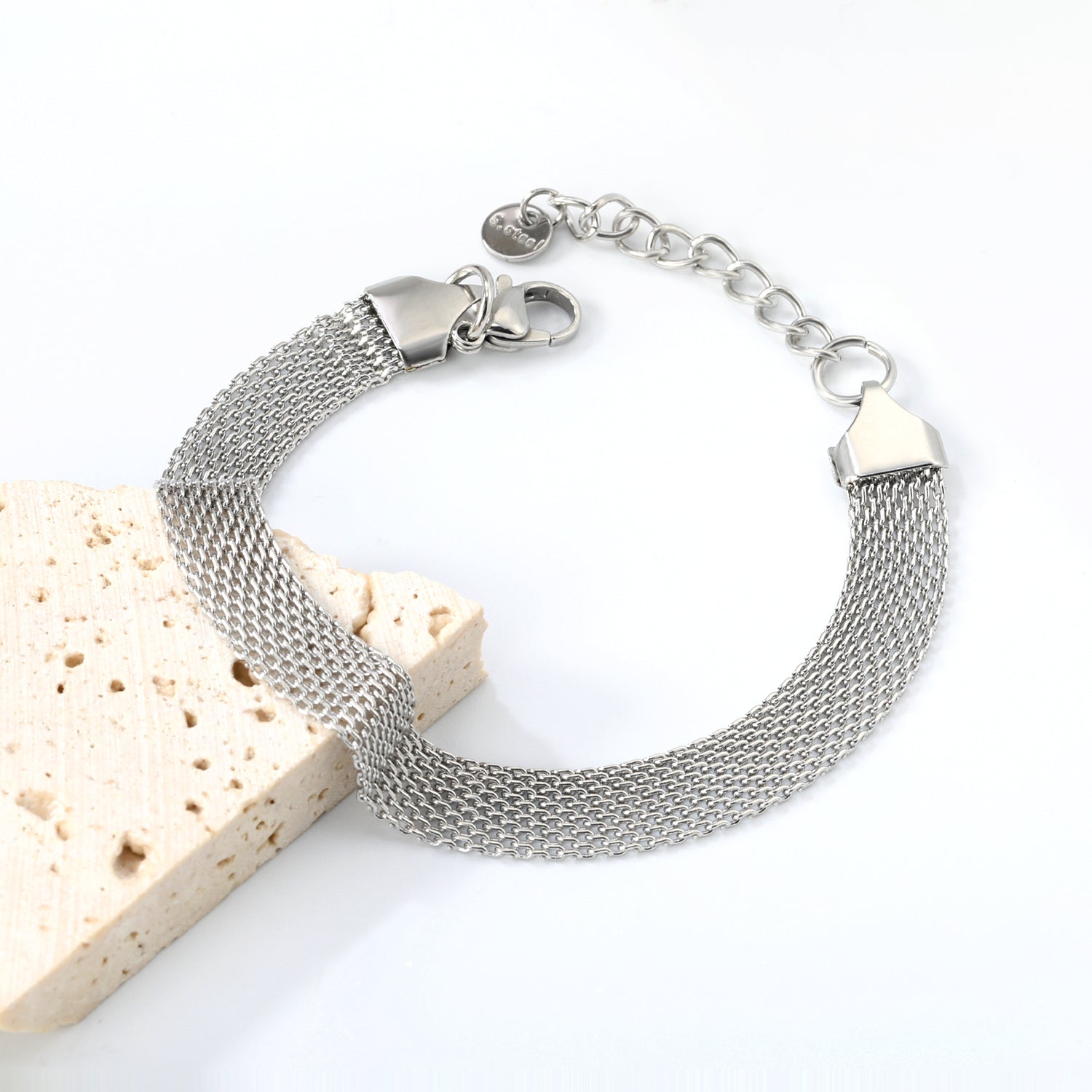 Width 6mm/8mm*Thickness 1mm Flat Mesh Bracelet 18+3cm+6mm Round Tail Plate Gold/ Steel asonjewelry