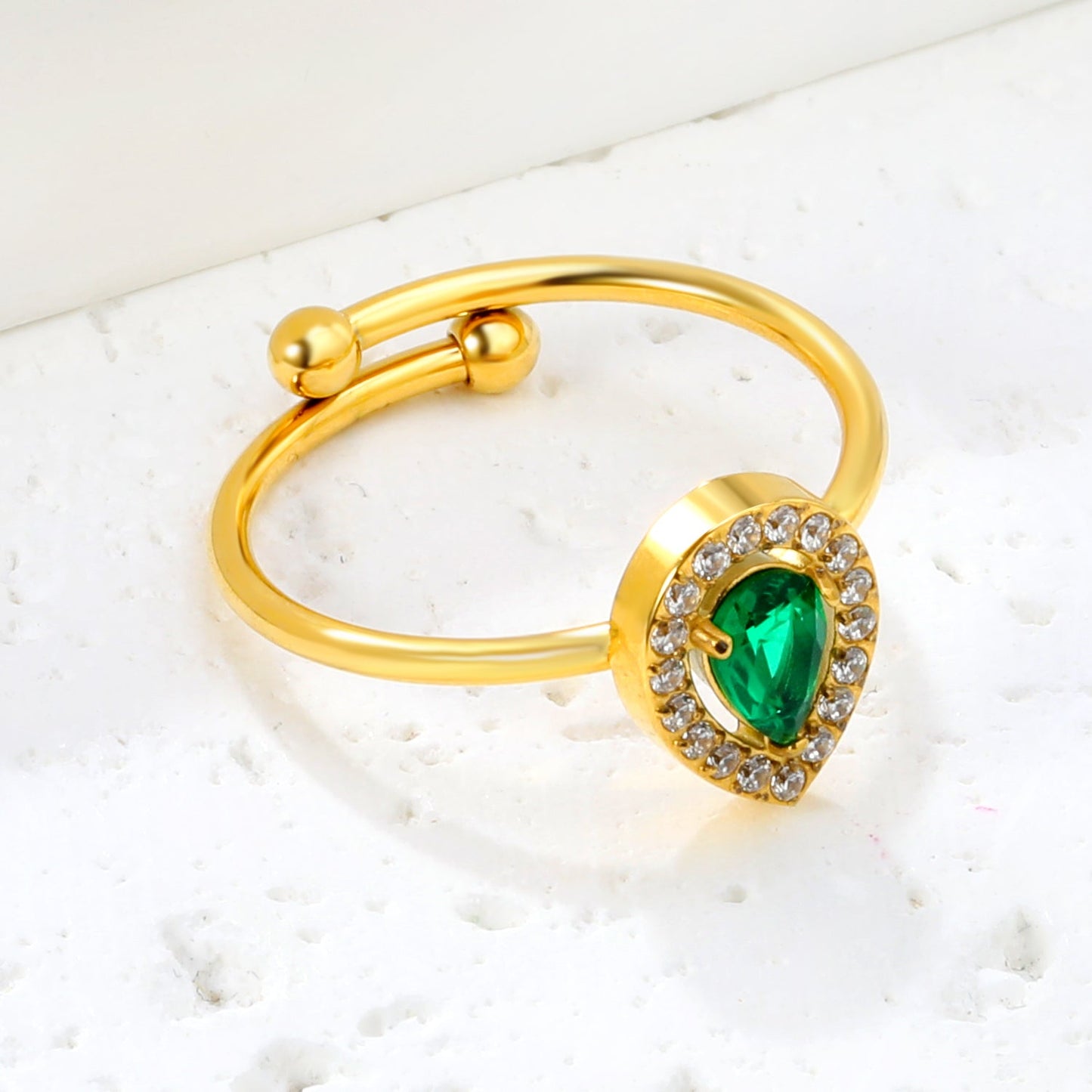 18K Gold - Plated Ring with Emerald - Cut Green Stone and Diamond - Accented Halo asonjewelry