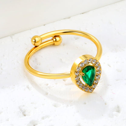 18K Gold - Plated Ring with Emerald - Cut Green Stone and Diamond - Accented Halo asonjewelry