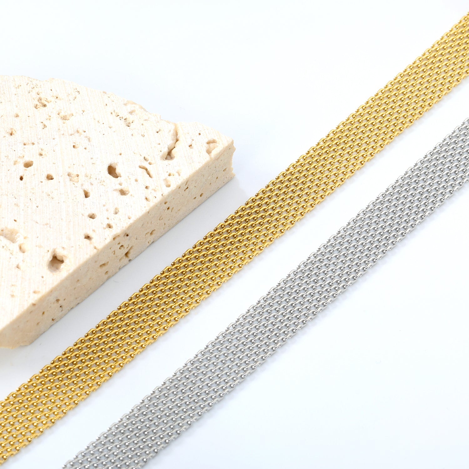 Width 6mm/8mm*Thickness 1mm Flat Mesh Bracelet 18+3cm+6mm Round Tail Plate Gold/ Steel asonjewelry