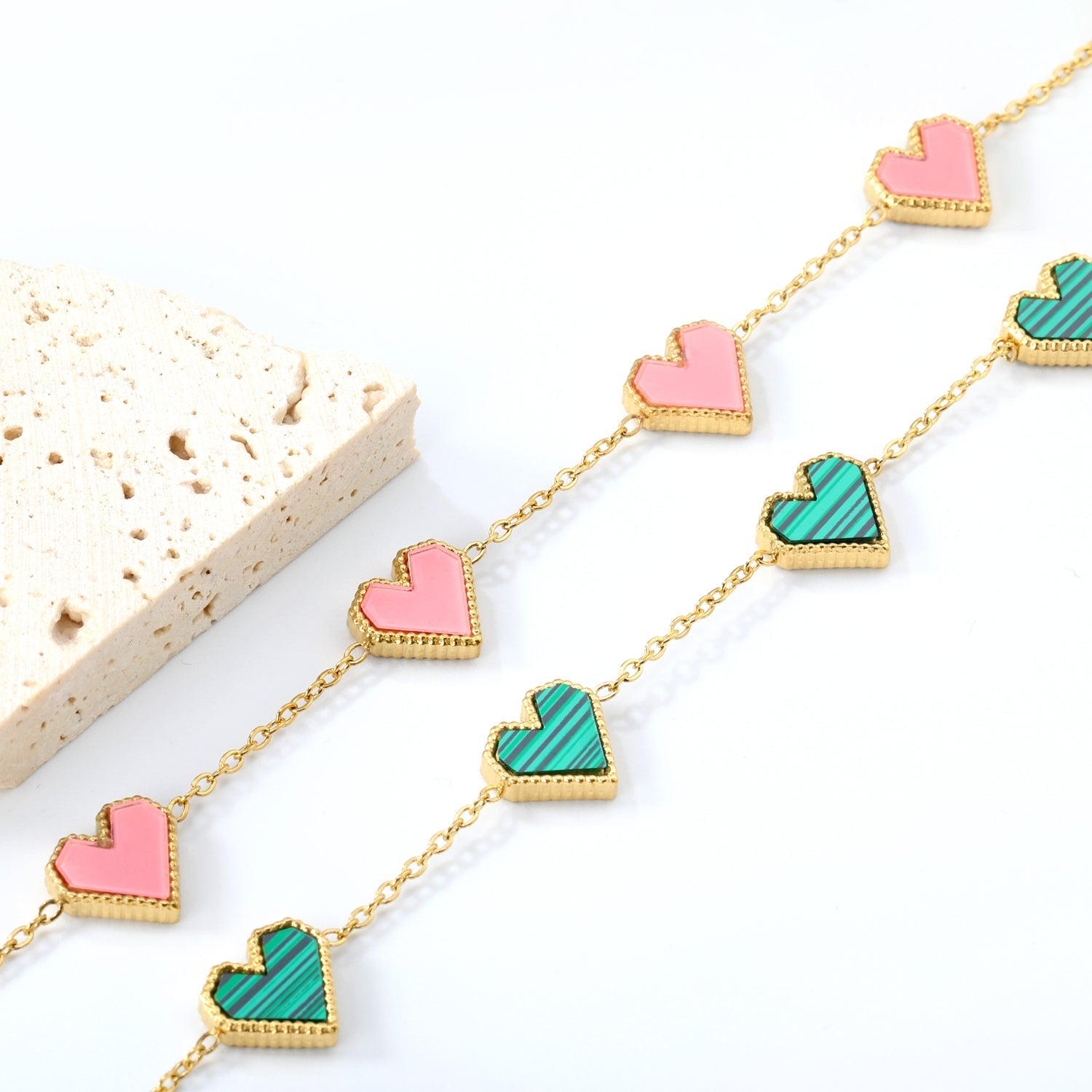 11.3*10.5mm heart shape sticky double-sided white shell/black/red/pink/green horizontal acrylic accessories 18+5cm+6mm round plaque Bracelet gold color asonjewelry