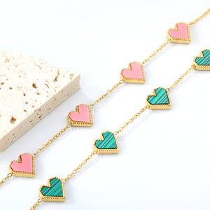 11.3*10.5mm heart shape sticky double-sided white shell/black/red/pink/green horizontal acrylic accessories 18+5cm+6mm round plaque Bracelet gold color