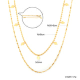 3x5mm 7 smooth diamond-shaped accessories double chain 1.5 pearl chain 40cm + 0.3 starry sky 50x5cm + 6mm round tail tag necklace, gold
