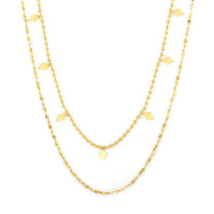 3x5mm 7 smooth diamond-shaped accessories double chain 1.5 pearl chain 40cm + 0.3 starry sky 50x5cm + 6mm round tail tag necklace, gold asonjewelry