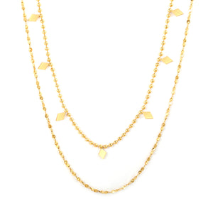3x5mm 7 smooth diamond-shaped accessories double chain 1.5 pearl chain 40cm + 0.3 starry sky 50x5cm + 6mm round tail tag necklace, gold