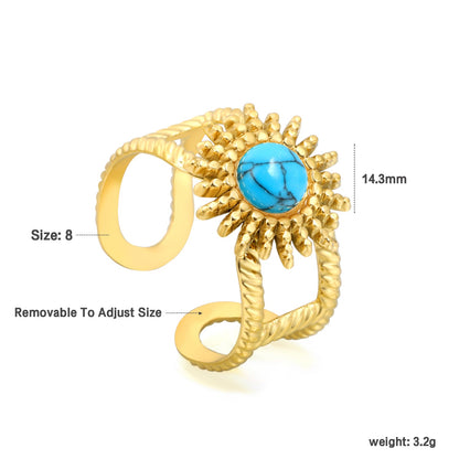 14.3mm sun band pearl/turquoise/tiger's eye Split ring Gold 8 asonjewelry