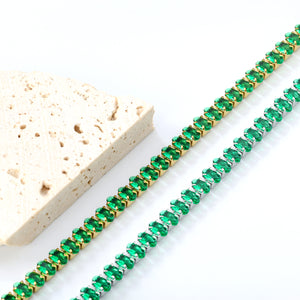 5*3.5mm Oval Emerald Crystal Zirconium Button Head Bracelet 17cm Steel/Golden