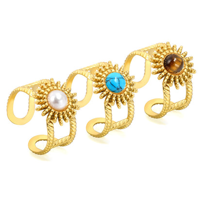 14.3mm sun band pearl/turquoise/tiger's eye Split ring Gold 8 asonjewelry