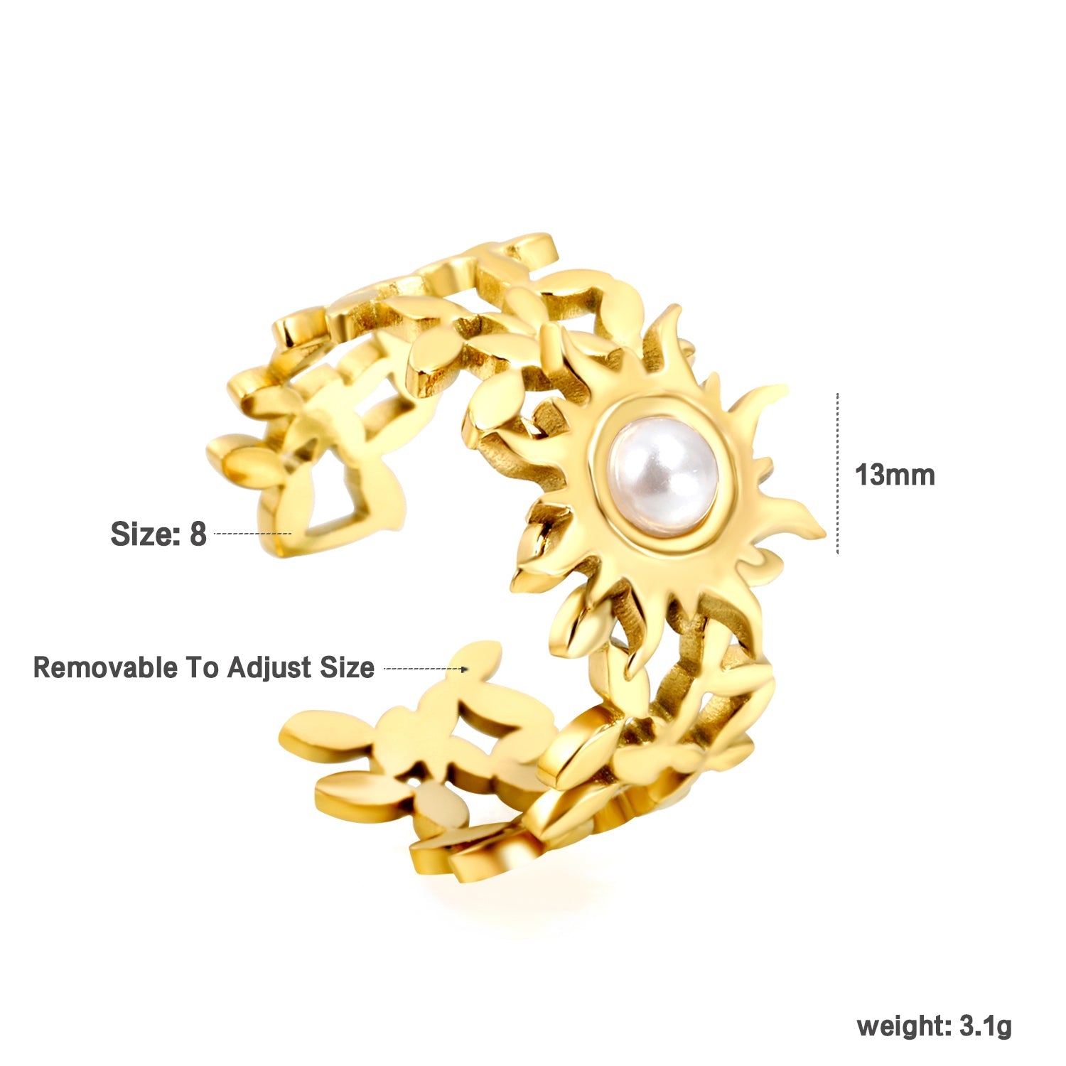 13mm Sunburst Pearl/Turquoise/Tiger Eye Split Ring Gold 8 asonjewelry