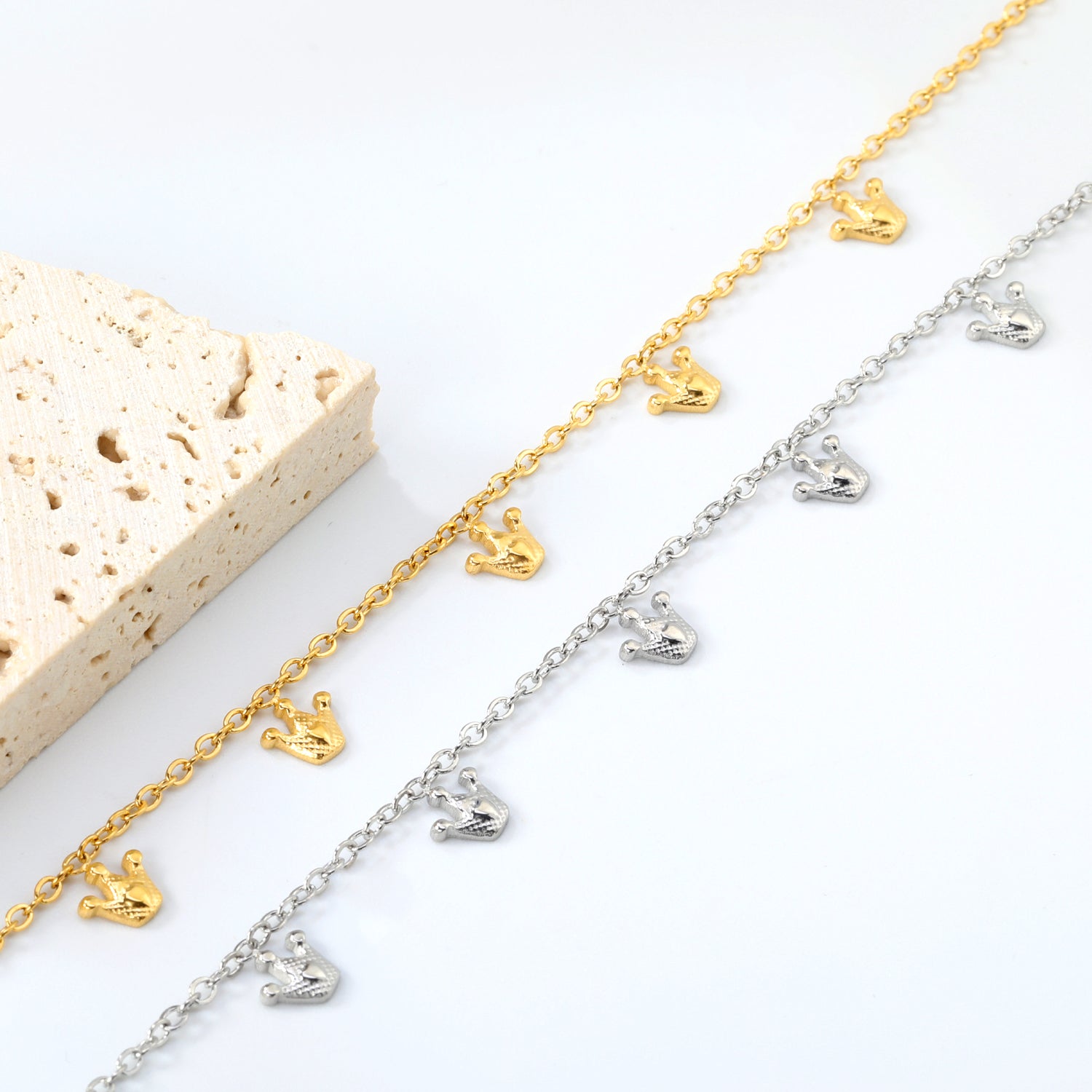 6 x 6mm Small Crown Accessories 17+3cm Bracelet Steel/Gold asonjewelry