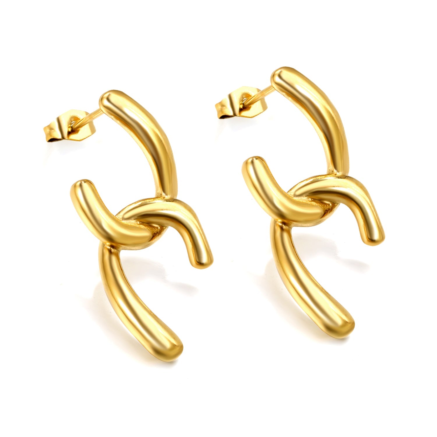 Crooked Double C Stud Earrings 13*25.3mm Gold Color asonjewelry