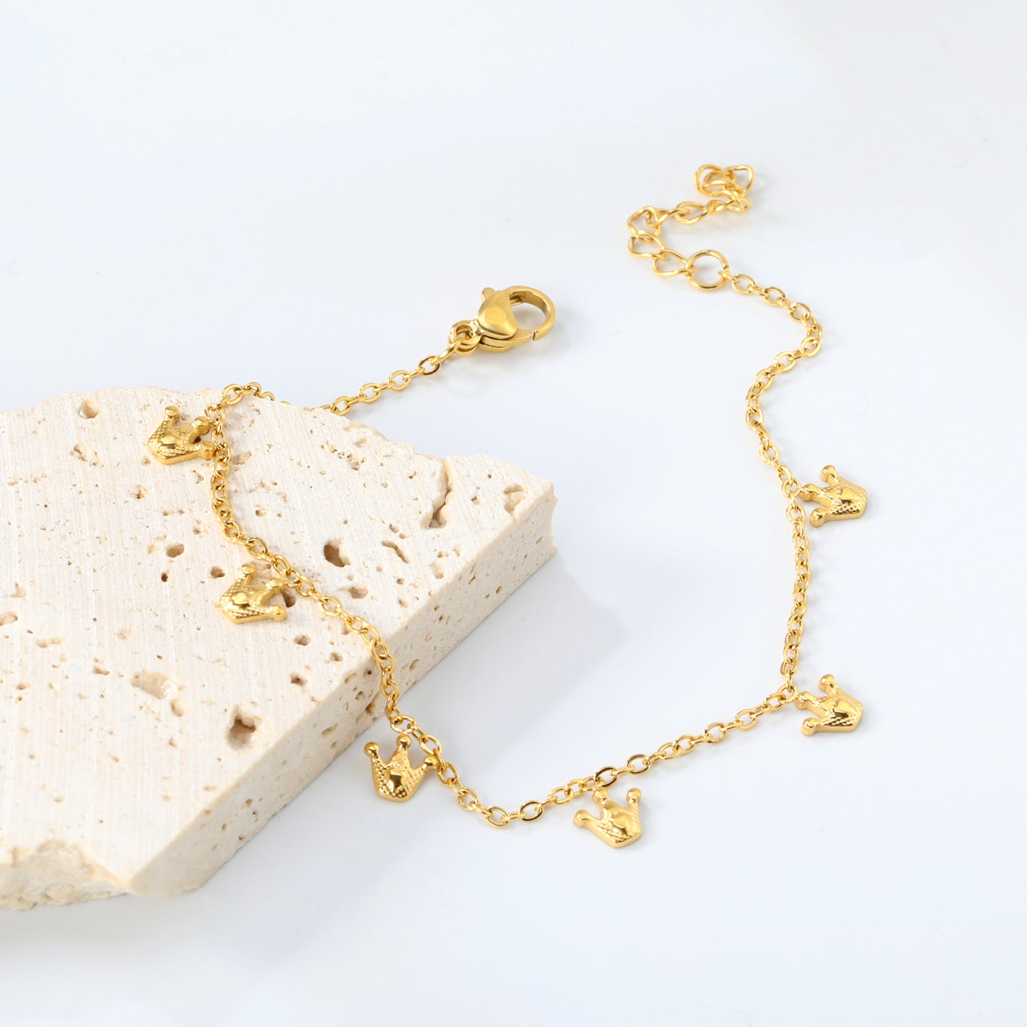 6 x 6mm Small Crown Accessories 17+3cm Bracelet Steel/Gold asonjewelry