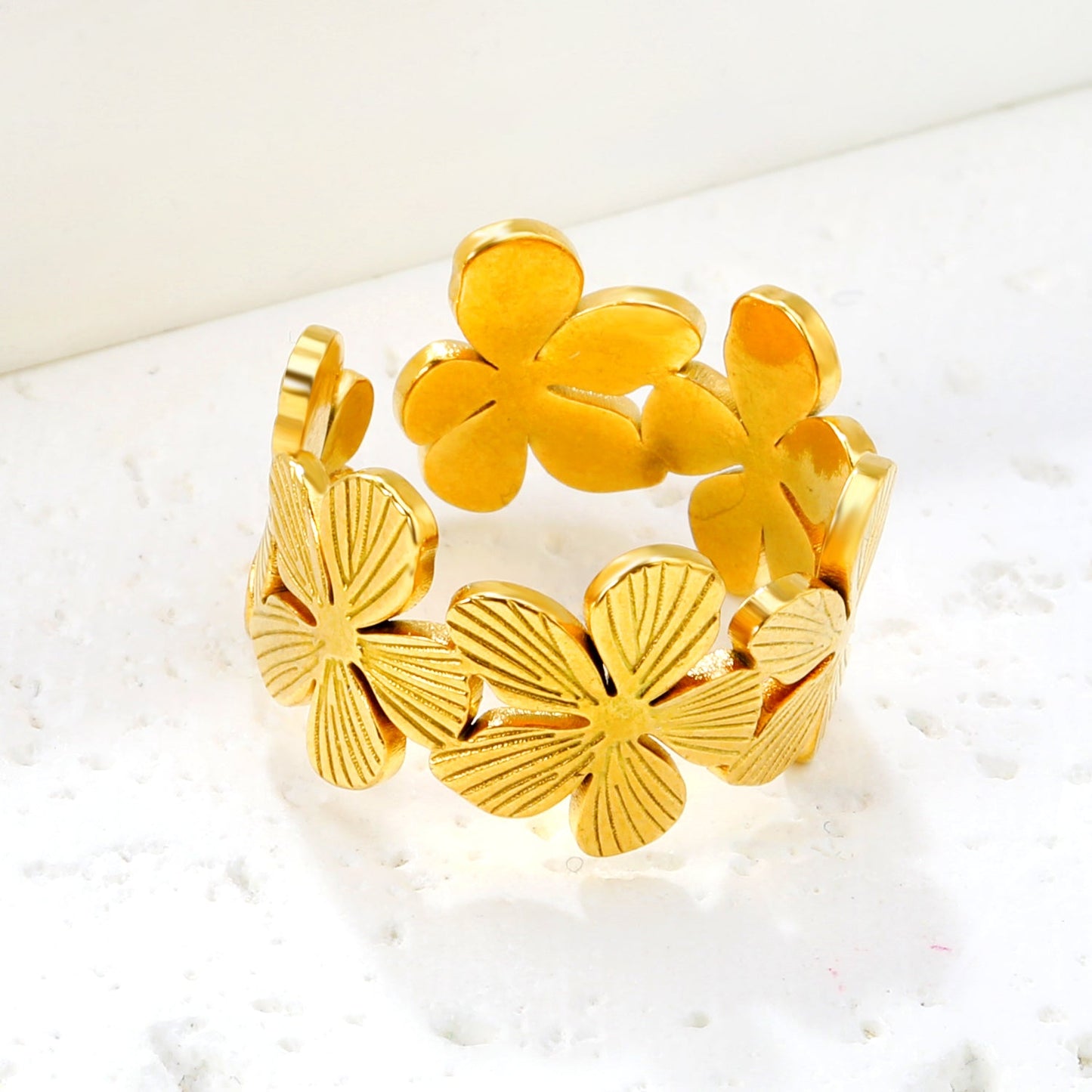 18K Gold - Plated Four - leaf Flower Cluster Ring asonjewelry