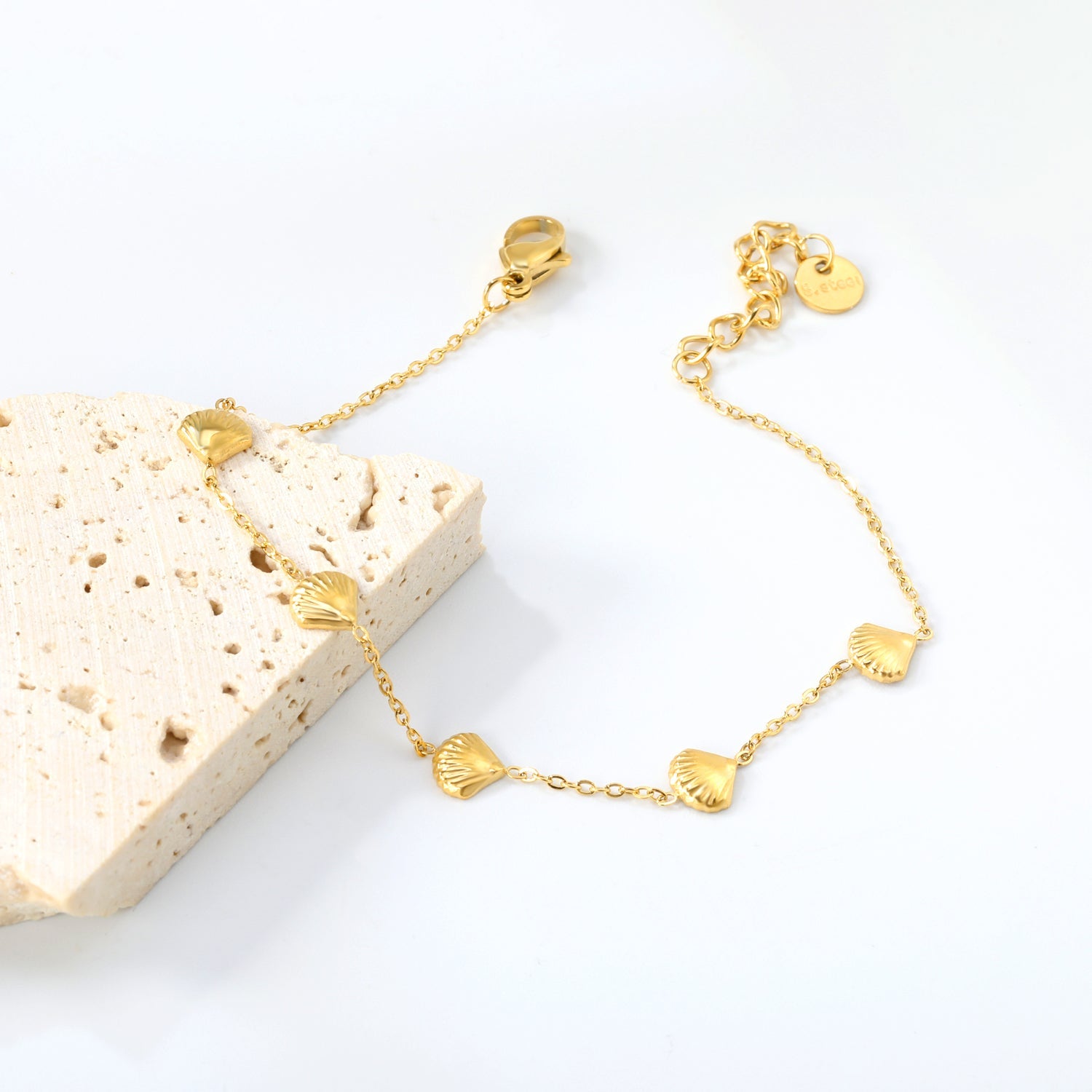 6*5.8mm shell accessories 0.3 cross chain *18+3cm+6mm round plate bracelet Gold asonjewelry