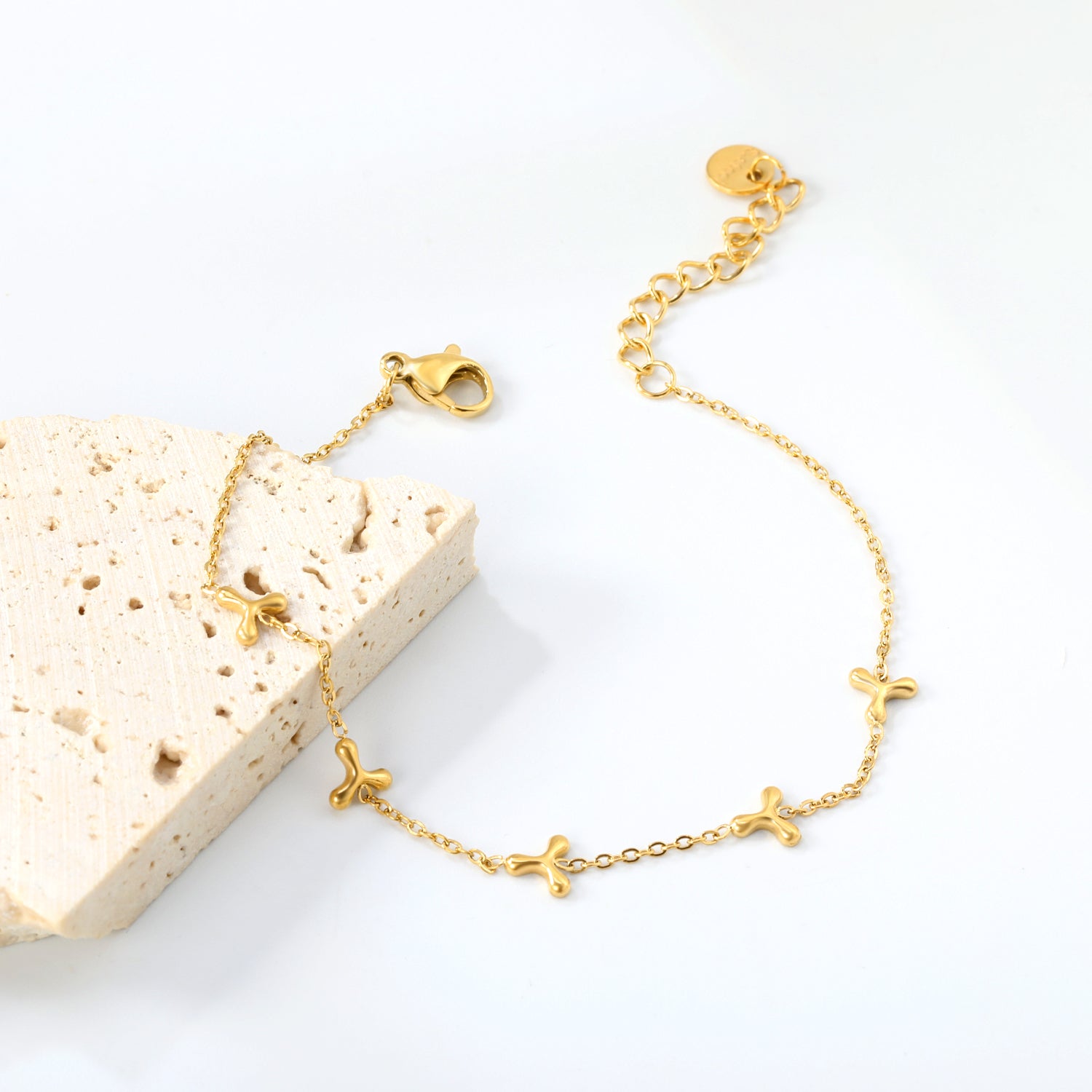 5.8mm Triangle Boomerang Accessory 0.3 Cross Chain*18+3cm+6mm Round Plaque Bracelet Golden asonjewelry