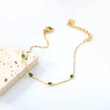 3.5*4.5mm teardrop shaped sticky emerald zirconium fittings 0.3 cross chain*18+3cm+6mm round plaque bracelet gold color
