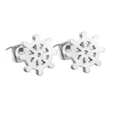 9.2mm Ship's Wheel-Shaped Stud Earrings, Steel/Gold, 10Pcs