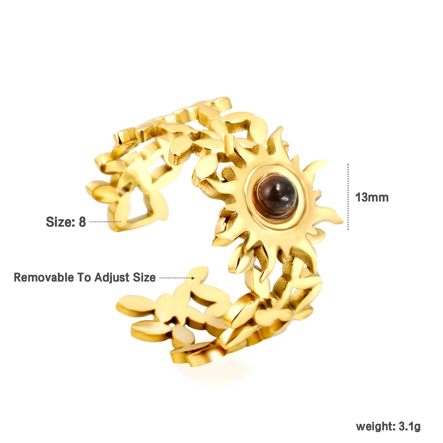 13mm Sunburst Pearl/Turquoise/Tiger Eye Split Ring Gold 8 asonjewelry