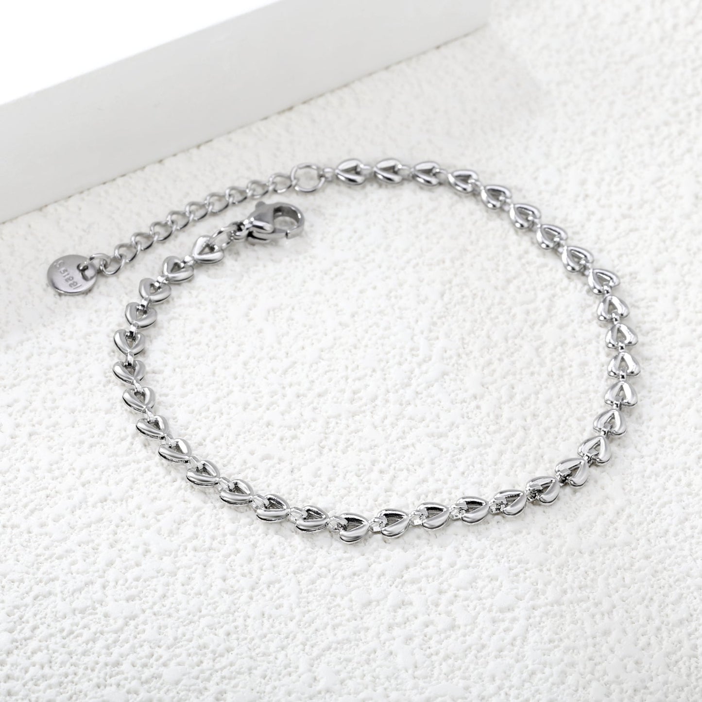 4*3.3mm Small Heart Chain 18+3cm+6mm Round Tail Plaque Bracelet Steel/Golden asonjewelry