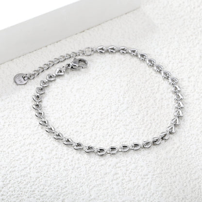4*3.3mm Small Heart Chain 18+3cm+6mm Round Tail Plaque Bracelet Steel/Golden asonjewelry