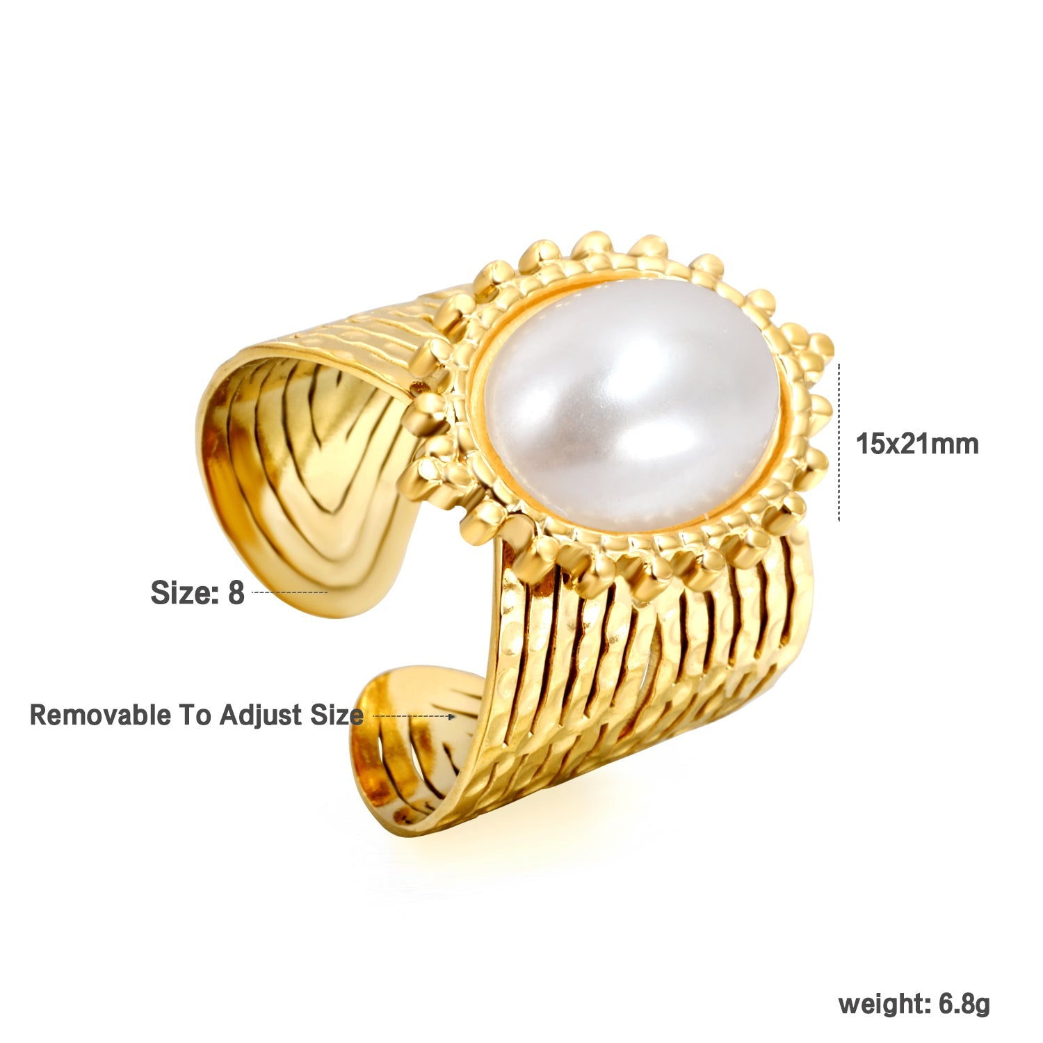 15*21mm Lace Oval with Pearls/Pink Crystals/Tiger's Eye Split Ring Gold 8 asonjewelry