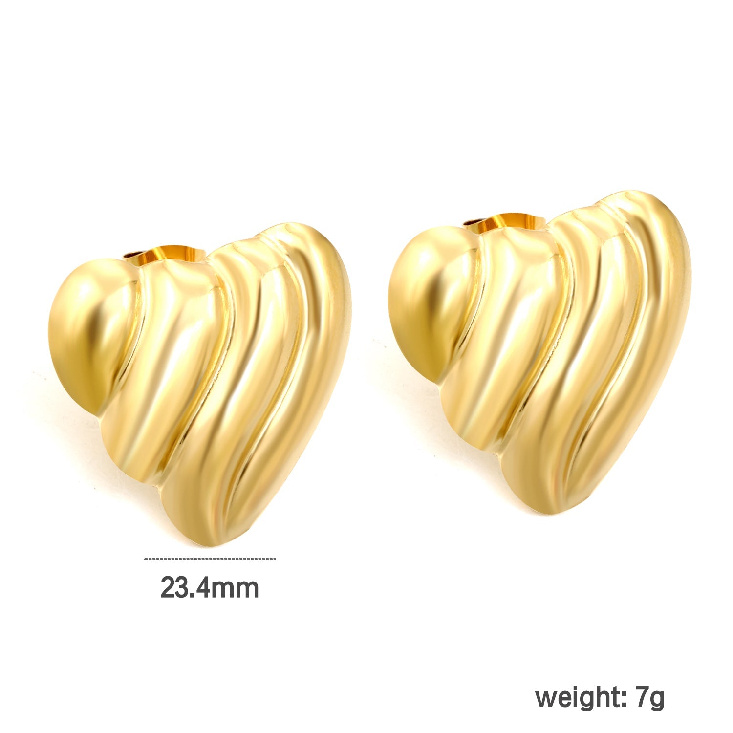 Ripple Heart Goldtone Stud Earrings 23.4mm asonjewelry