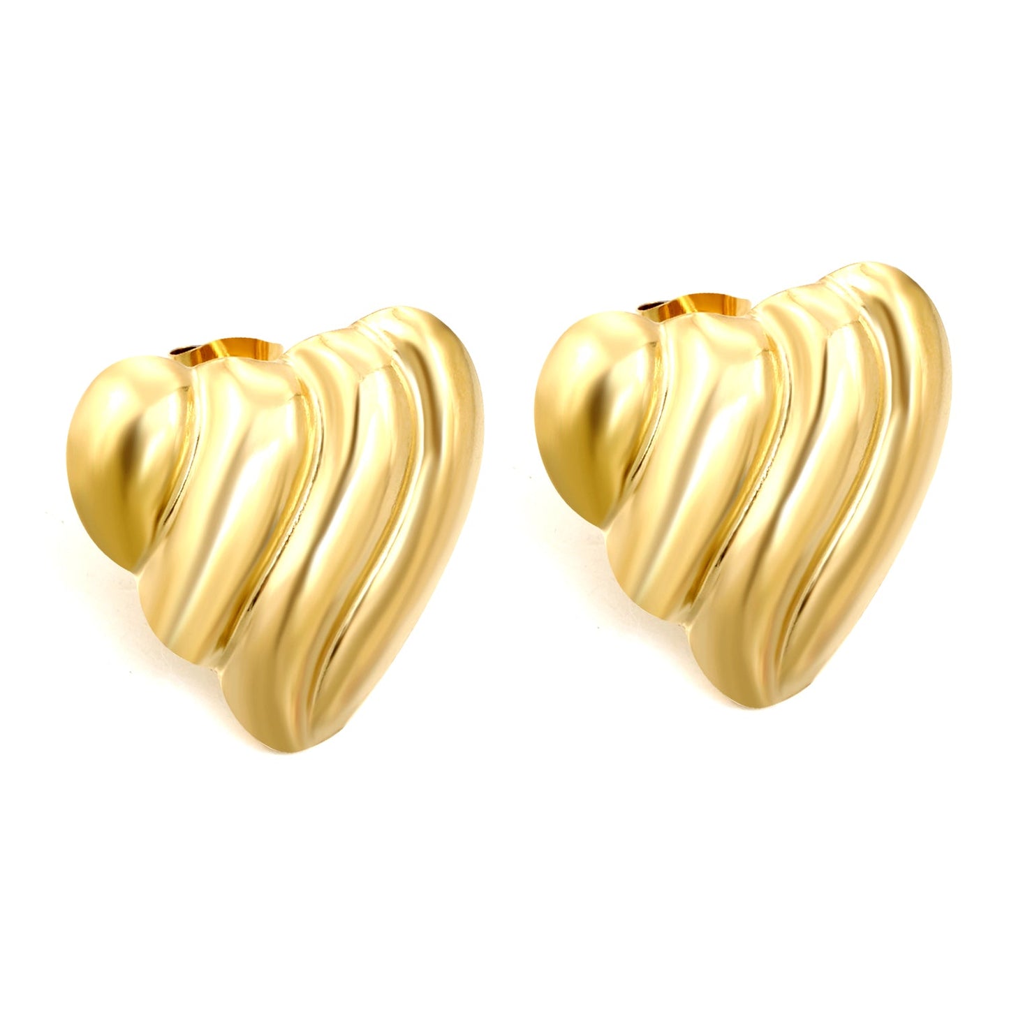 Ripple Heart Goldtone Stud Earrings 23.4mm asonjewelry