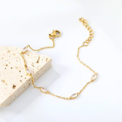 3.3*7.3mm Horse Eye White Zirconium Accessories 0.3 Cross Chain*18+3cm+6mm Round Plaque Bracelet Golden asonjewelry