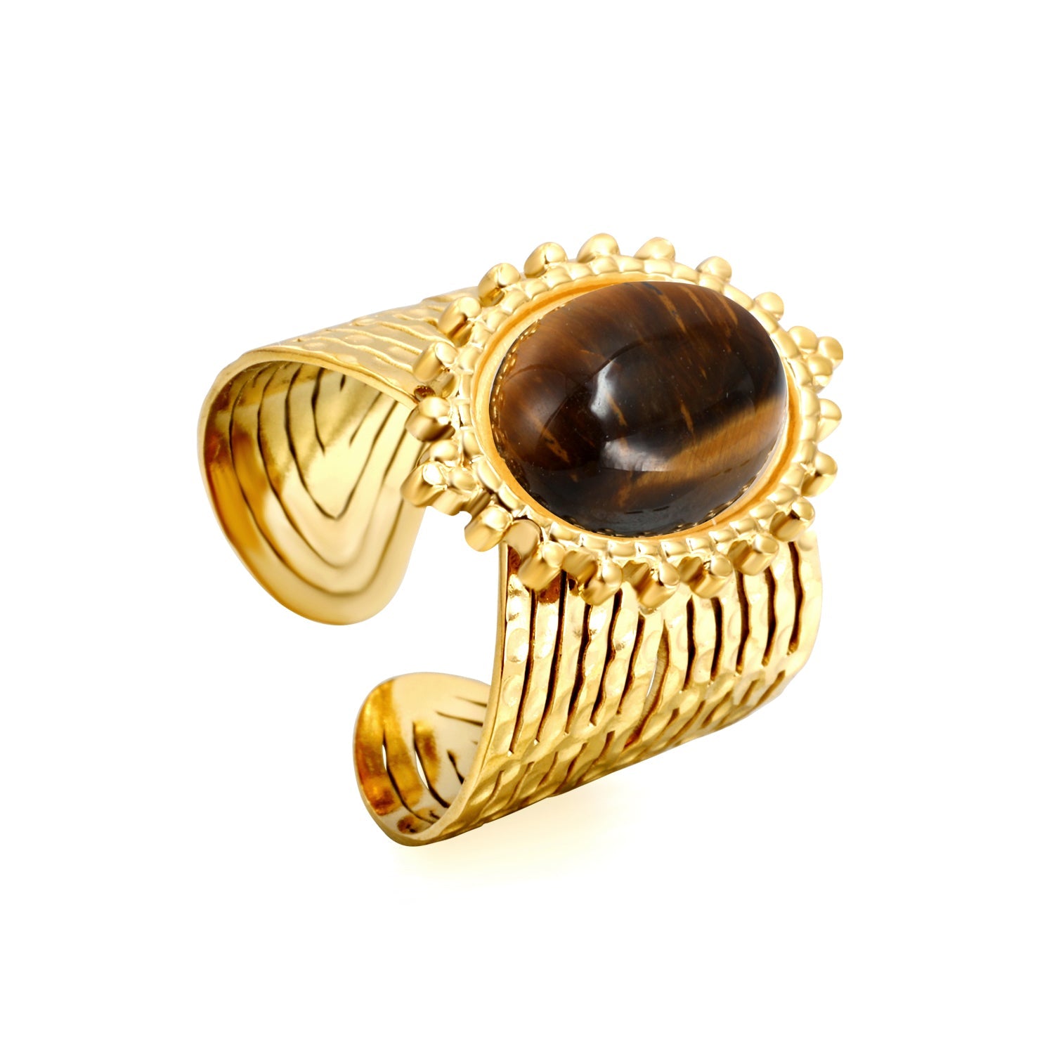 15*21mm Lace Oval with Pearls/Pink Crystals/Tiger's Eye Split Ring Gold 8 asonjewelry