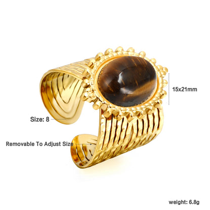 15*21mm Lace Oval with Pearls/Pink Crystals/Tiger's Eye Split Ring Gold 8 asonjewelry