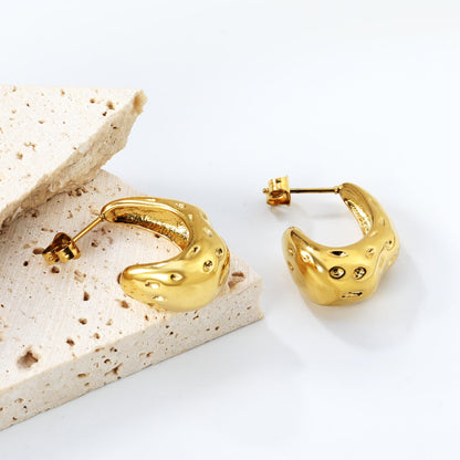 C-Shape Bumpy Earrings Goldtone asonjewelry