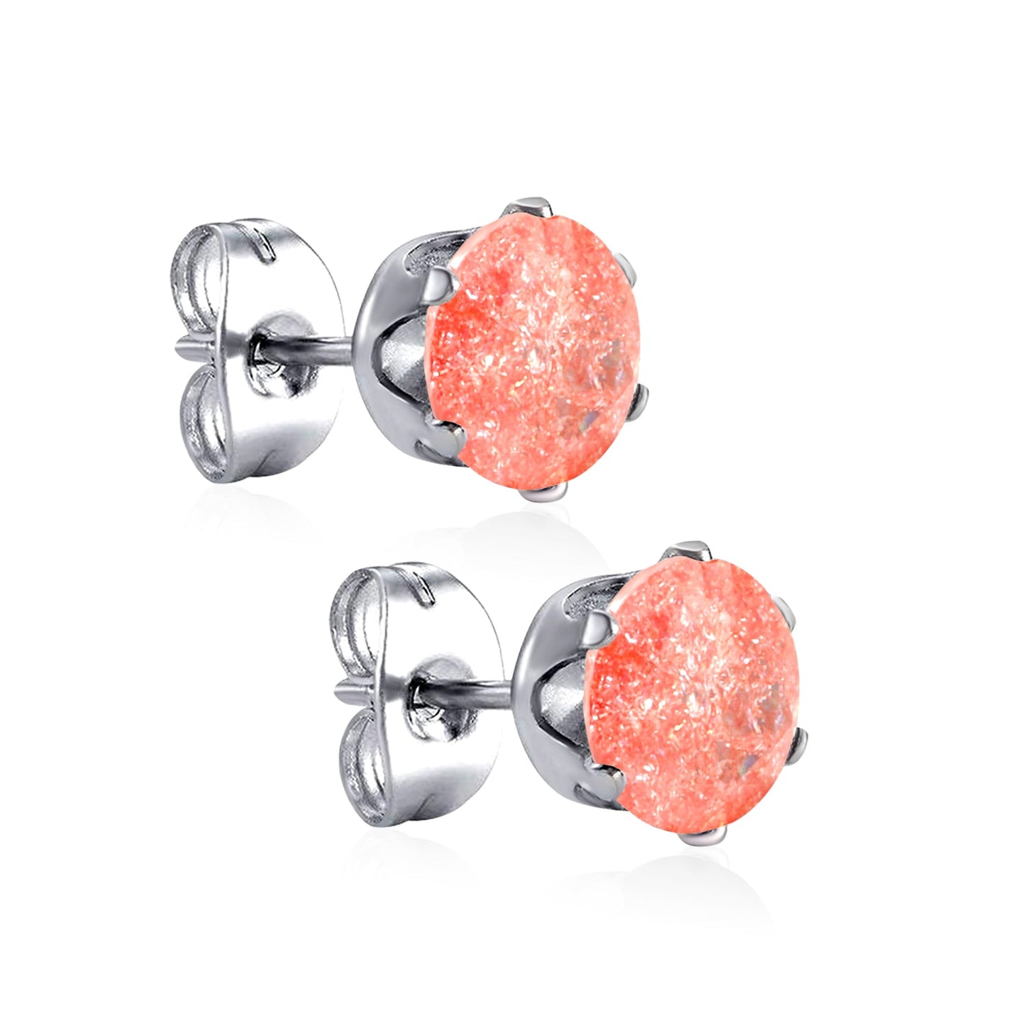 Qty 10pcs 6mm Six Catch Round Mixed Color Diamonds Steel Stud Earrings asonjewelry