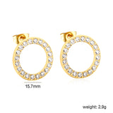 12mm/15.7mm CNC-Machined Diamond-Studded Openwork Hoop Stud Earrings, Gold