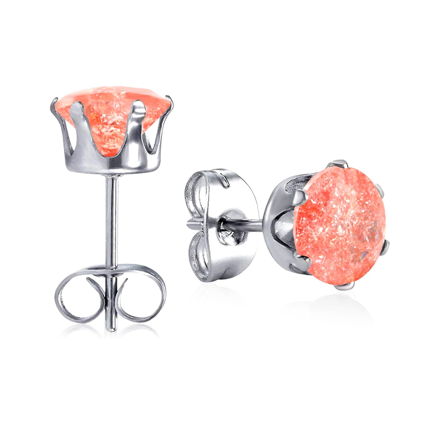 Qty 10pcs 6mm Six Catch Round Mixed Color Diamonds Steel Stud Earrings asonjewelry