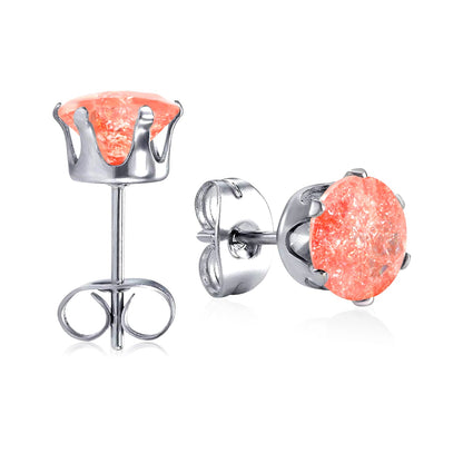 Qty 10pcs 6mm Six Catch Round Mixed Color Diamonds Steel Stud Earrings asonjewelry