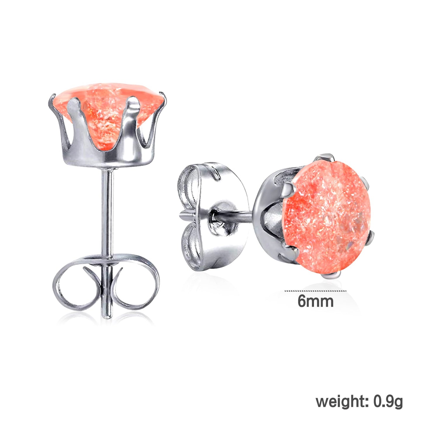 Qty 10pcs 6mm Six Catch Round Mixed Color Diamonds Steel Stud Earrings asonjewelry