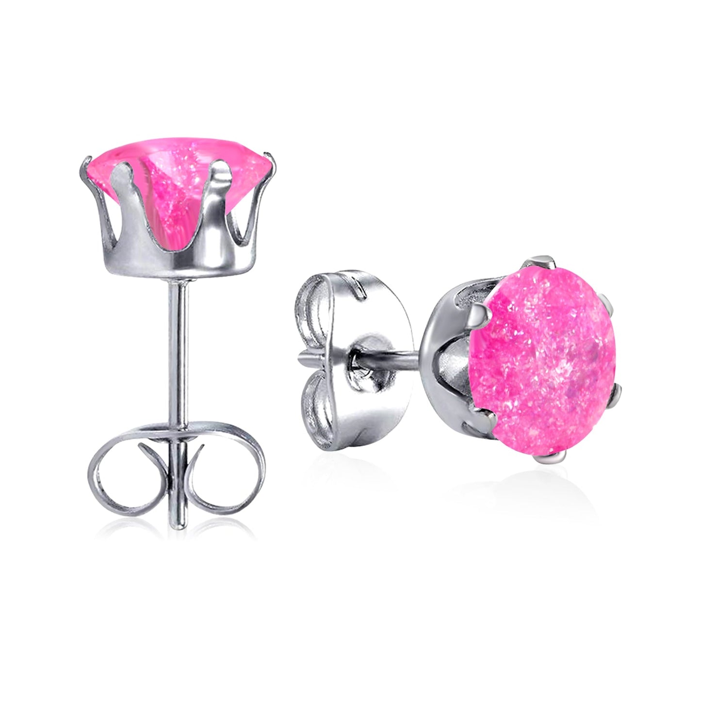 Qty 10pcs 6mm Six Catch Round Mixed Color Diamonds Steel Stud Earrings asonjewelry