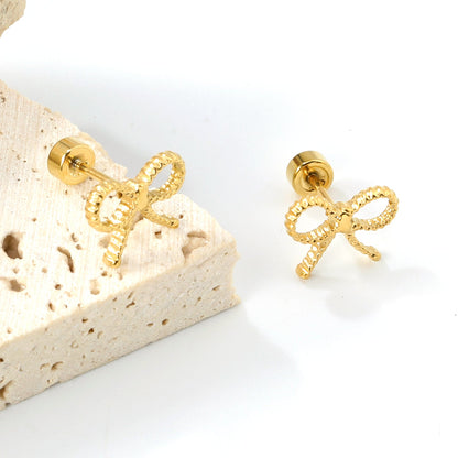 Screw plug 0.8*8mm pin + 10.9*8.6mm bow earrings Gold color asonjewelry