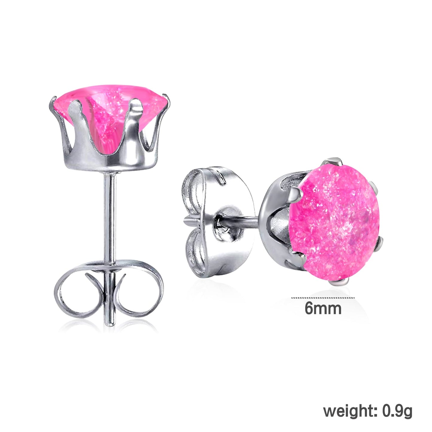 Qty 10pcs 6mm Six Catch Round Mixed Color Diamonds Steel Stud Earrings asonjewelry