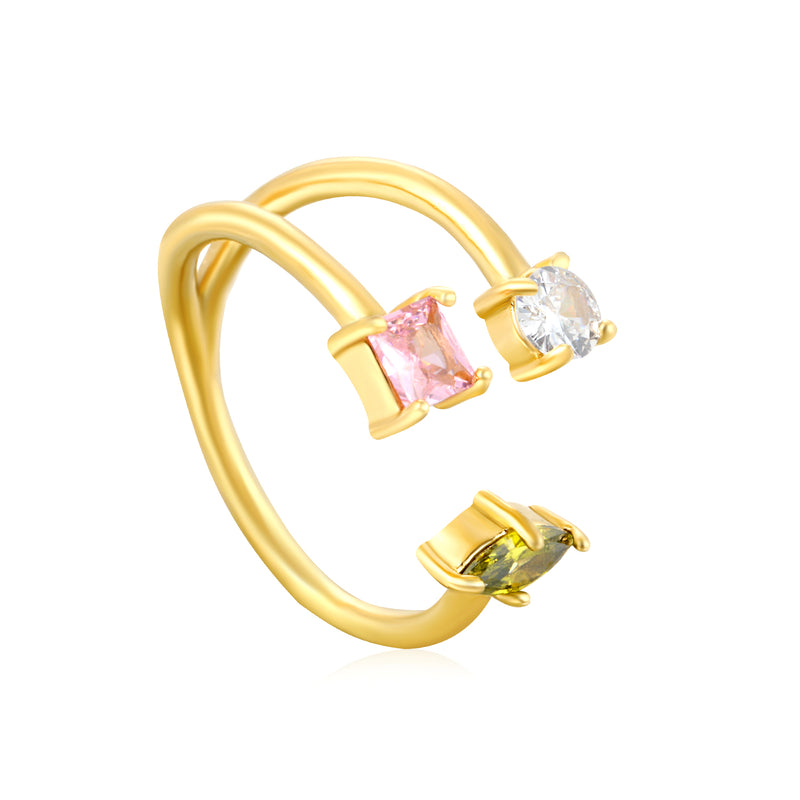 12.5mm high irregular three-color diamond open ring in gold #7