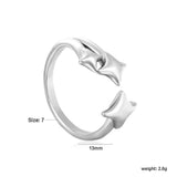 13mm high, three lucky stars, open ring, steel/ golden color, #7