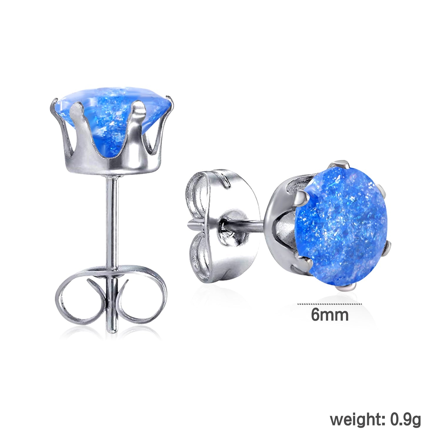 Qty 10pcs 6mm Six Catch Round Mixed Color Diamonds Steel Stud Earrings asonjewelry