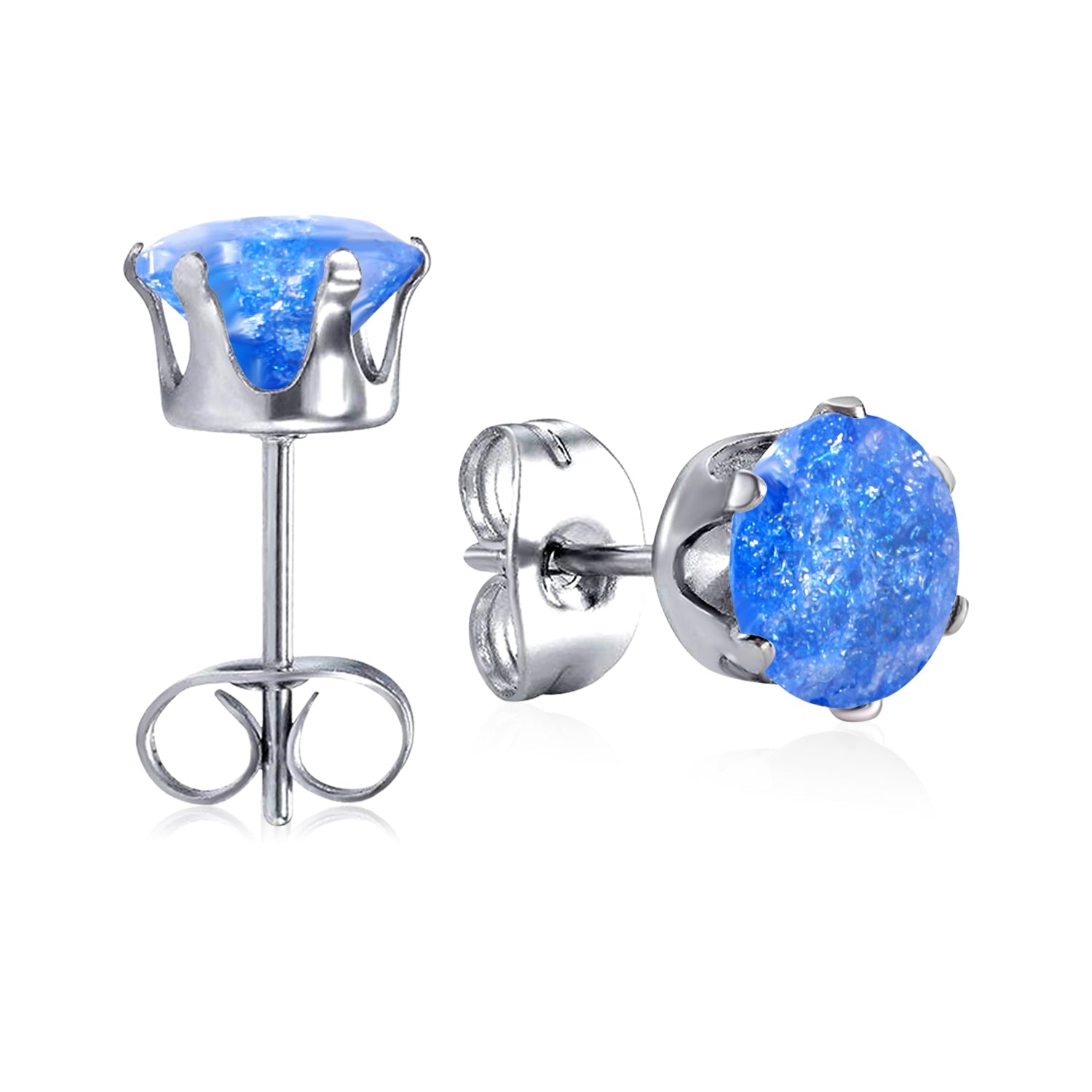 Qty 10pcs 6mm Six Catch Round Mixed Color Diamonds Steel Stud Earrings asonjewelry